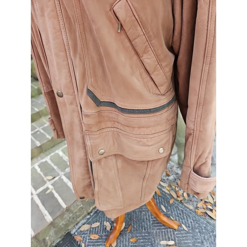 J. Park COUTURE Cognac Brown Leather Jacket PARKA Mid-Length VINTAGE Y2K - Picture 9 of 16